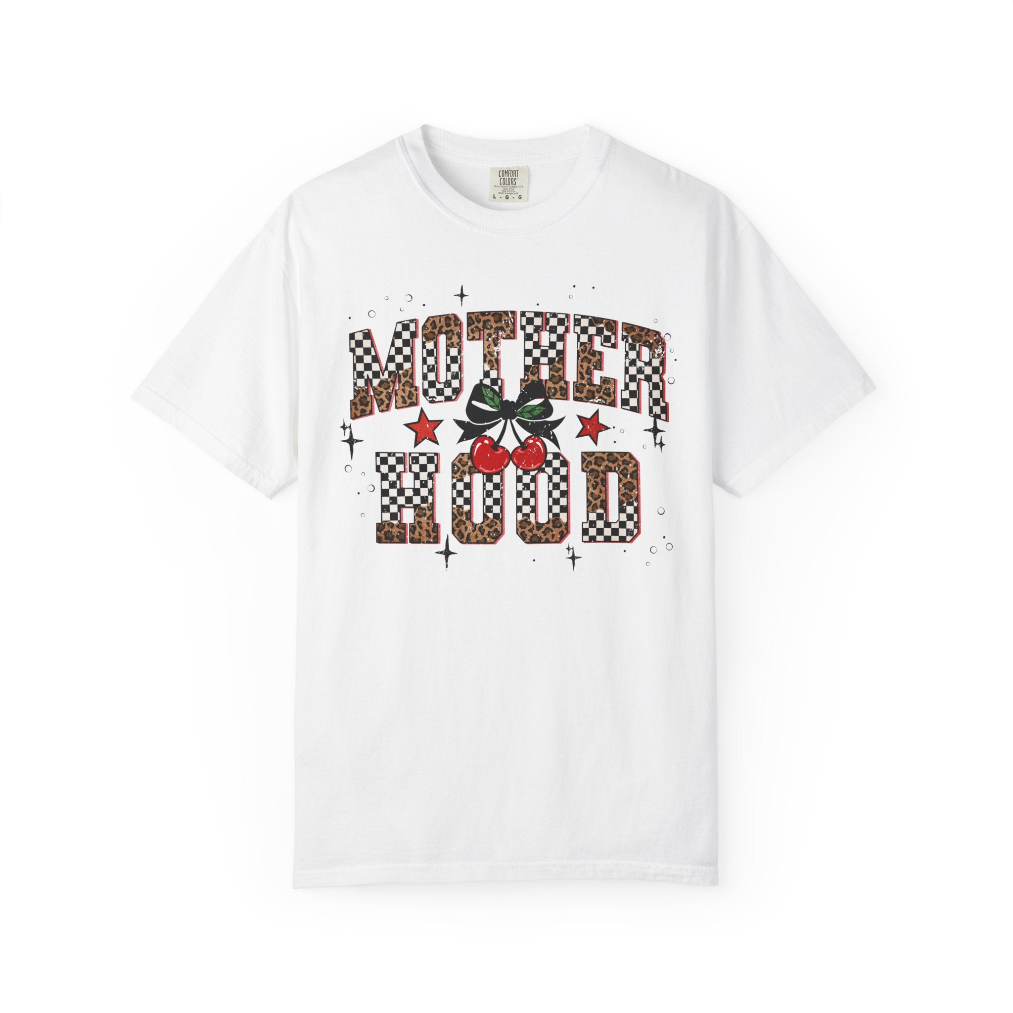 Mother Tee Comfort Colors® Motherhood — Checkerboard Cherry & Leopard