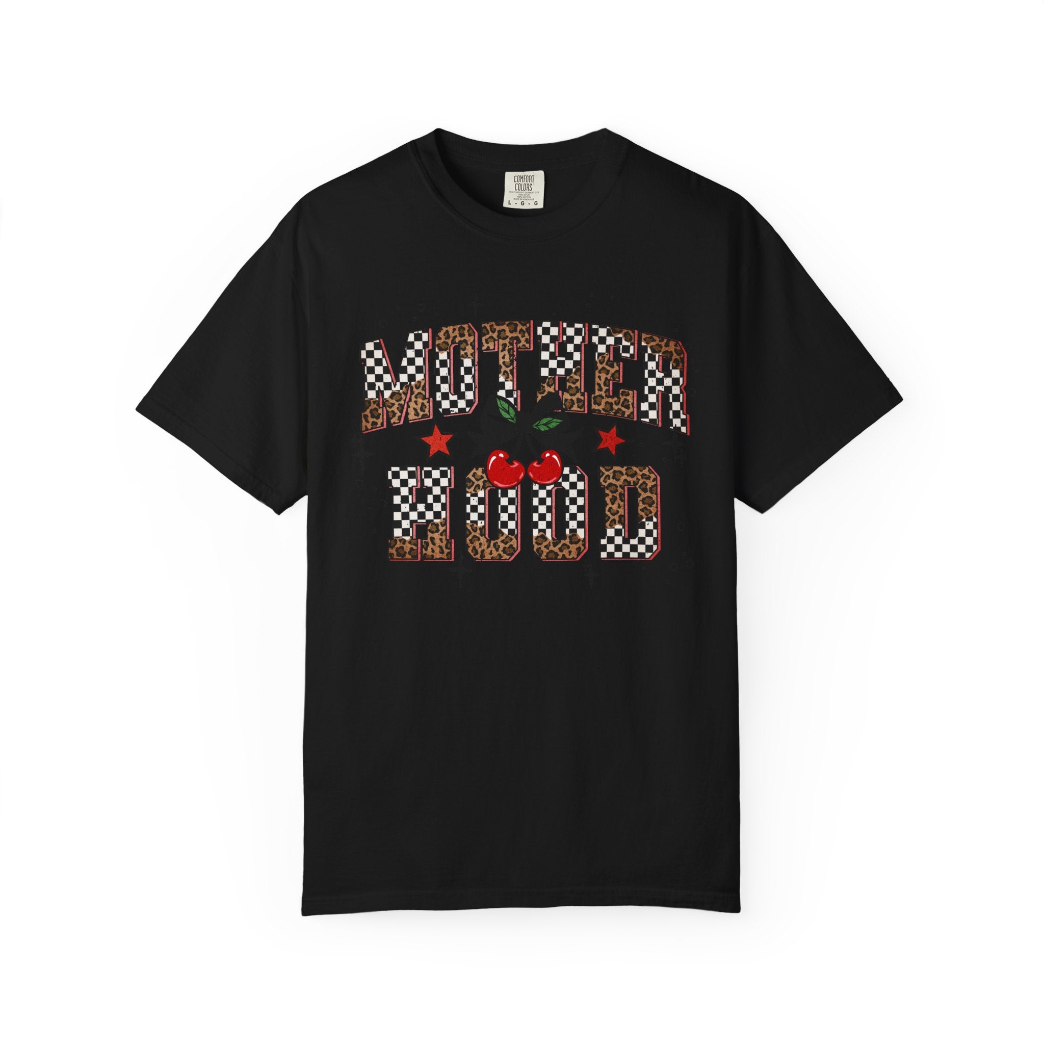 Mother Tee Comfort Colors® Motherhood — Checkerboard Cherry & Leopard