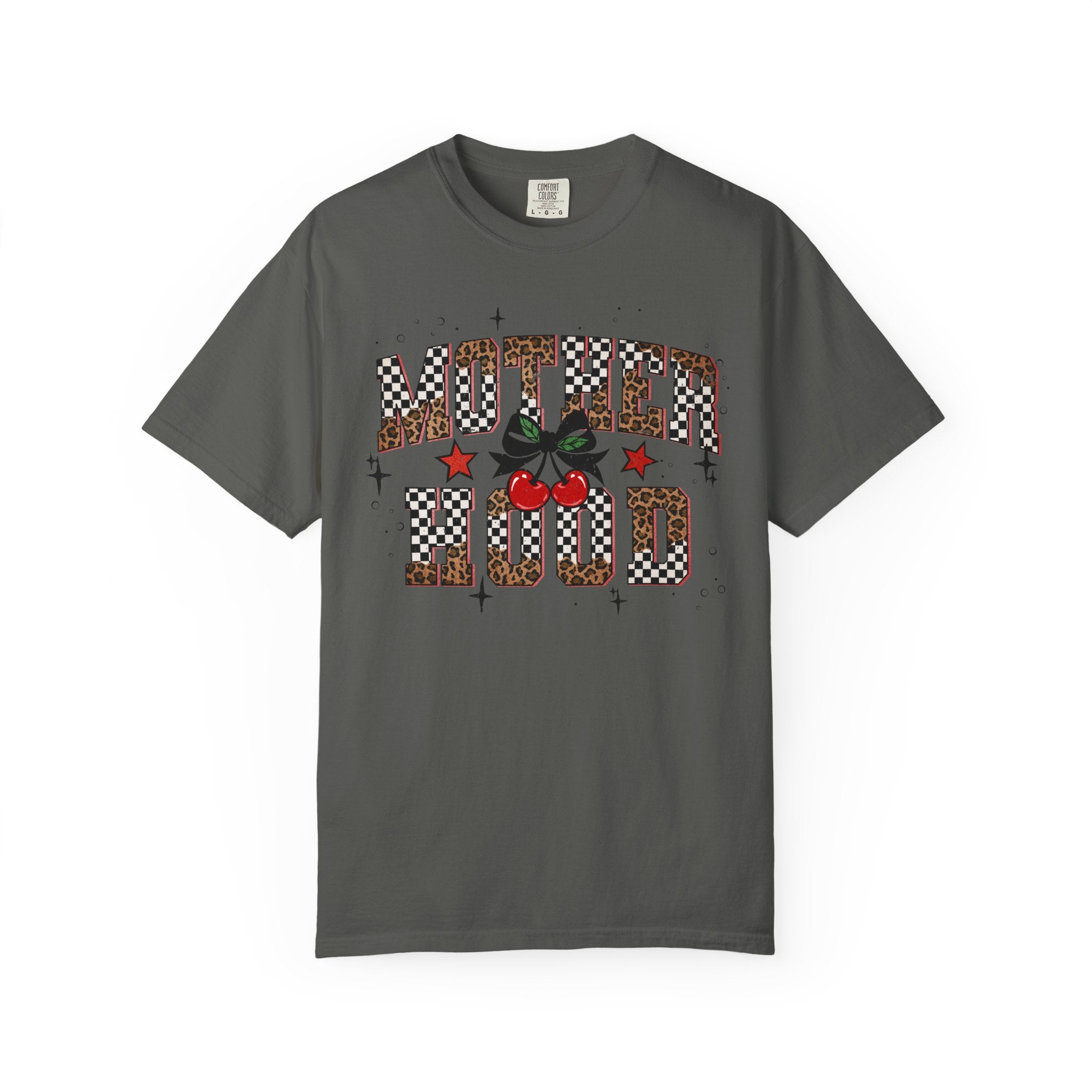 Mother Tee Comfort Colors® Motherhood — Checkerboard Cherry & Leopard